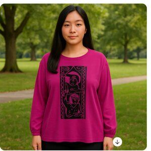 Cotton Bleu Womens 100% Cotton Fushia Scoop Neck Raw Hem T-Shirt Size XL Tribal